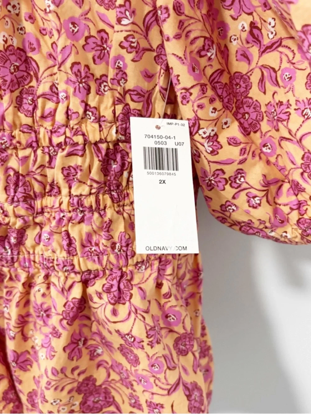 Old Navy Floral Puff-Sleeve Peplum Blouse Womens 2X‎ V-neck Smocked Cottagecore
